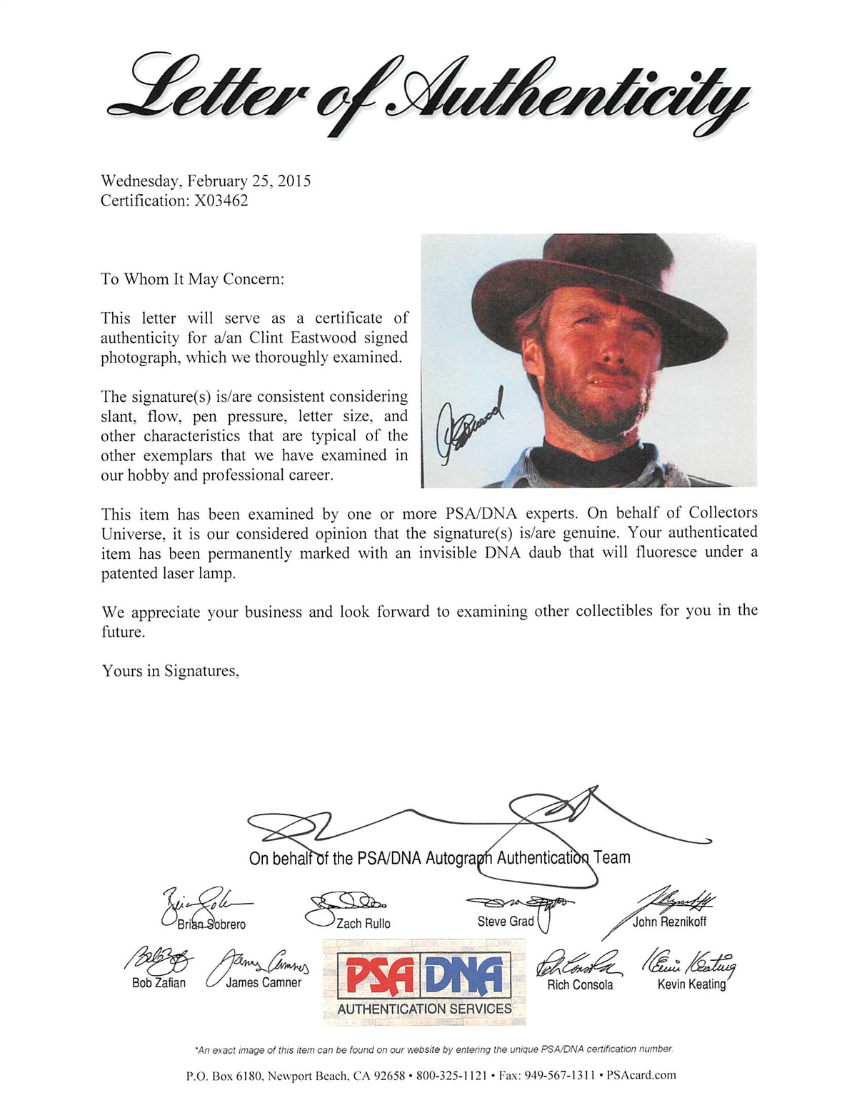Clint Eastwood The Good, the Bad and the Ugly Signed 8x10 Photo PSA/DNA #X03462
