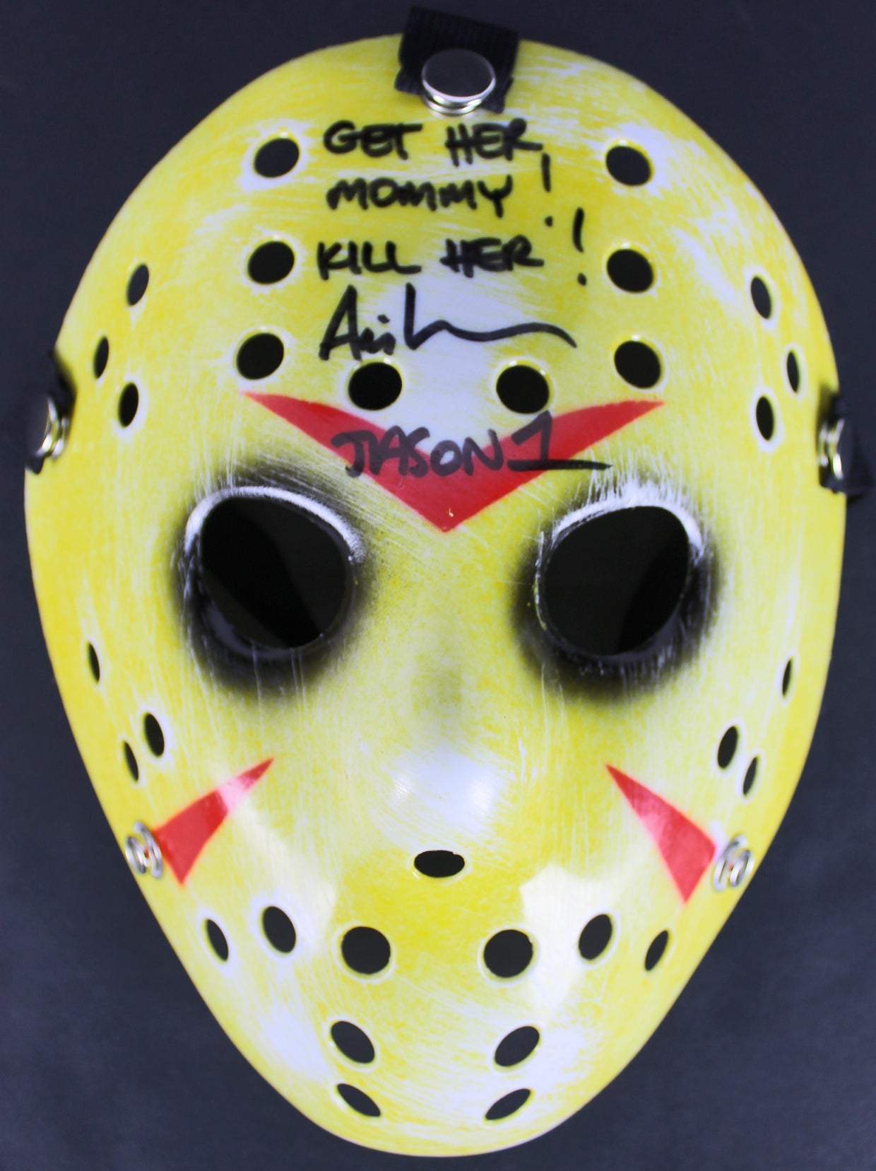 Ari Lehman Friday The 13th "Get Her Mommy! Kill Her!" Signed Yellow Mask BAS