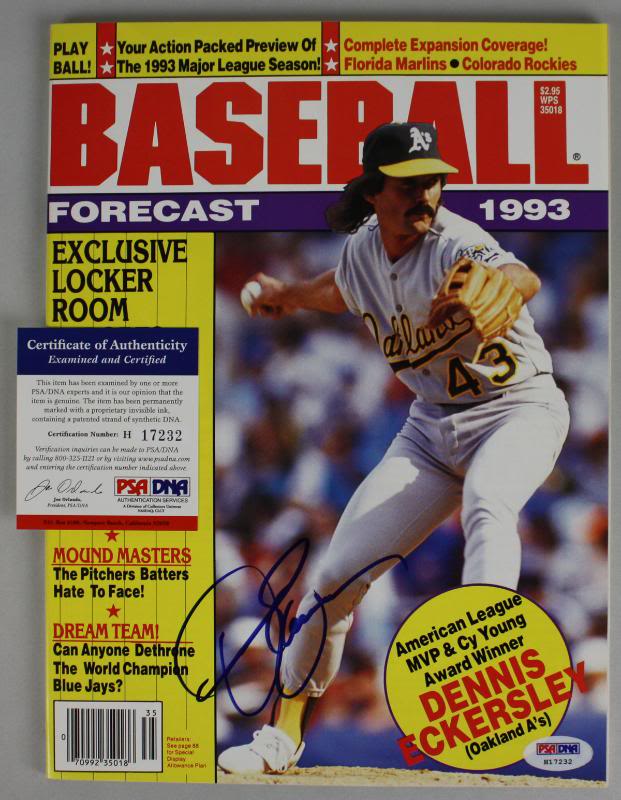 Athletics Dennis Eckersley Authentic Signed 93 Baseball Magazine PSA/DNA #H17232