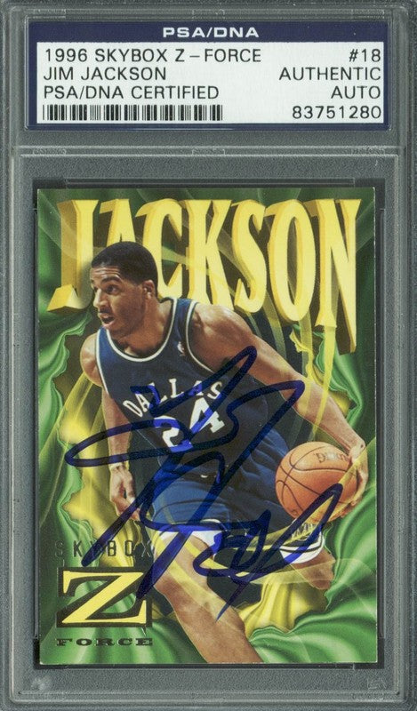 Mavericks Jim Jackson Authentic Signed Card 1996 Skybox Z-Force #18 PSA Slabbed