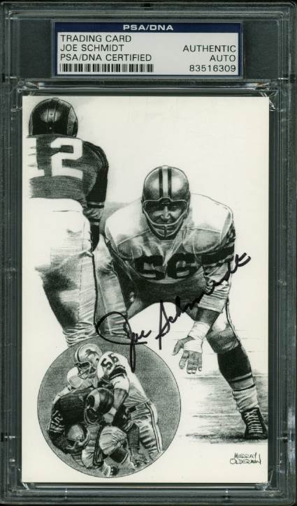 Lions Joe Schmidt Authentic Signed 3.5X5.5 Trading Card PSA/DNA Slabbed