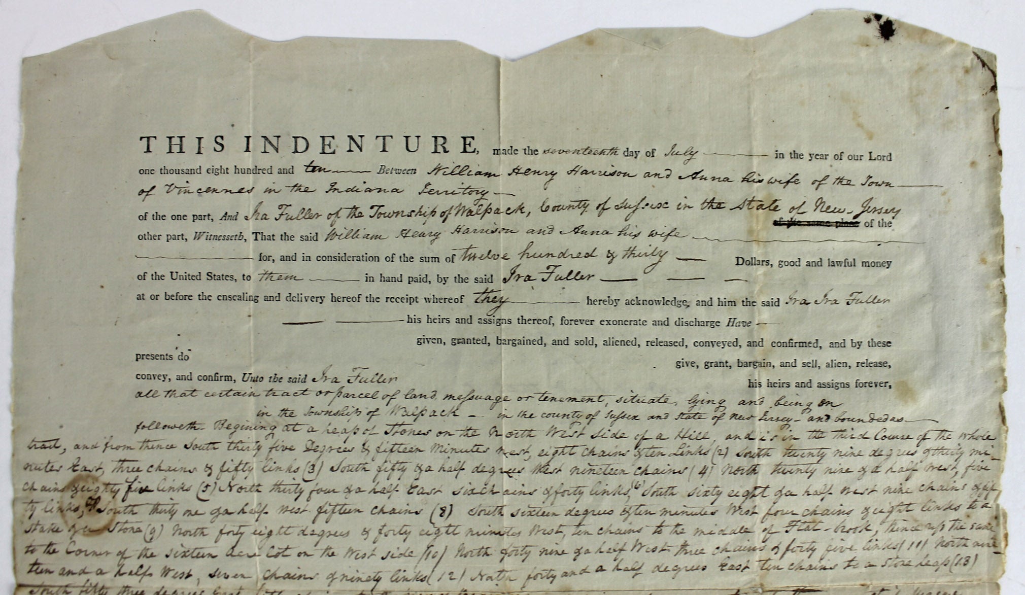 Anna & William Henry Harrison Signed 13.75x16.5 1810 Indenture Document BAS