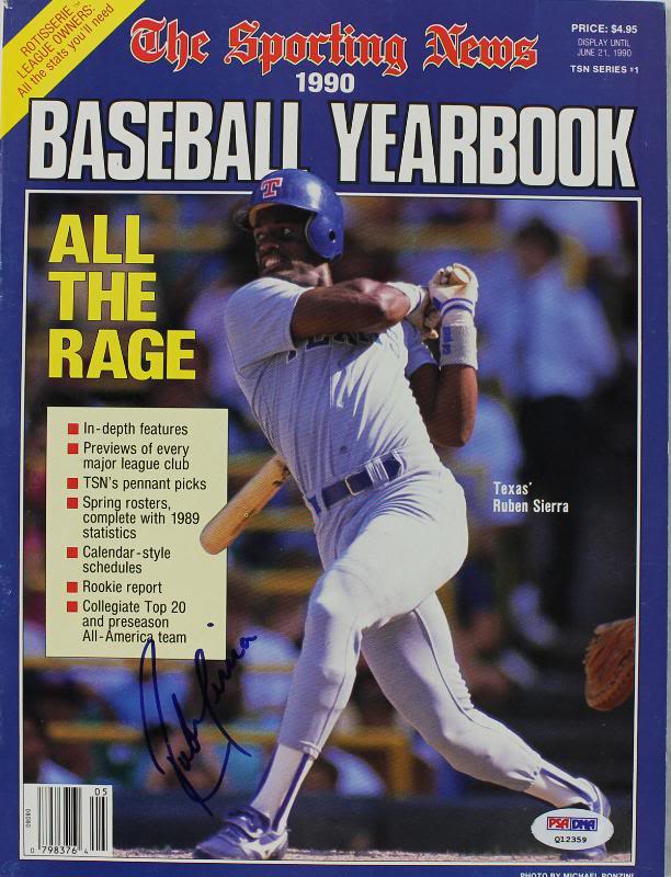 Rangers Ruben Sierra Authentic Signed 90 Sporting News Magazine PSA/DNA #Q12359