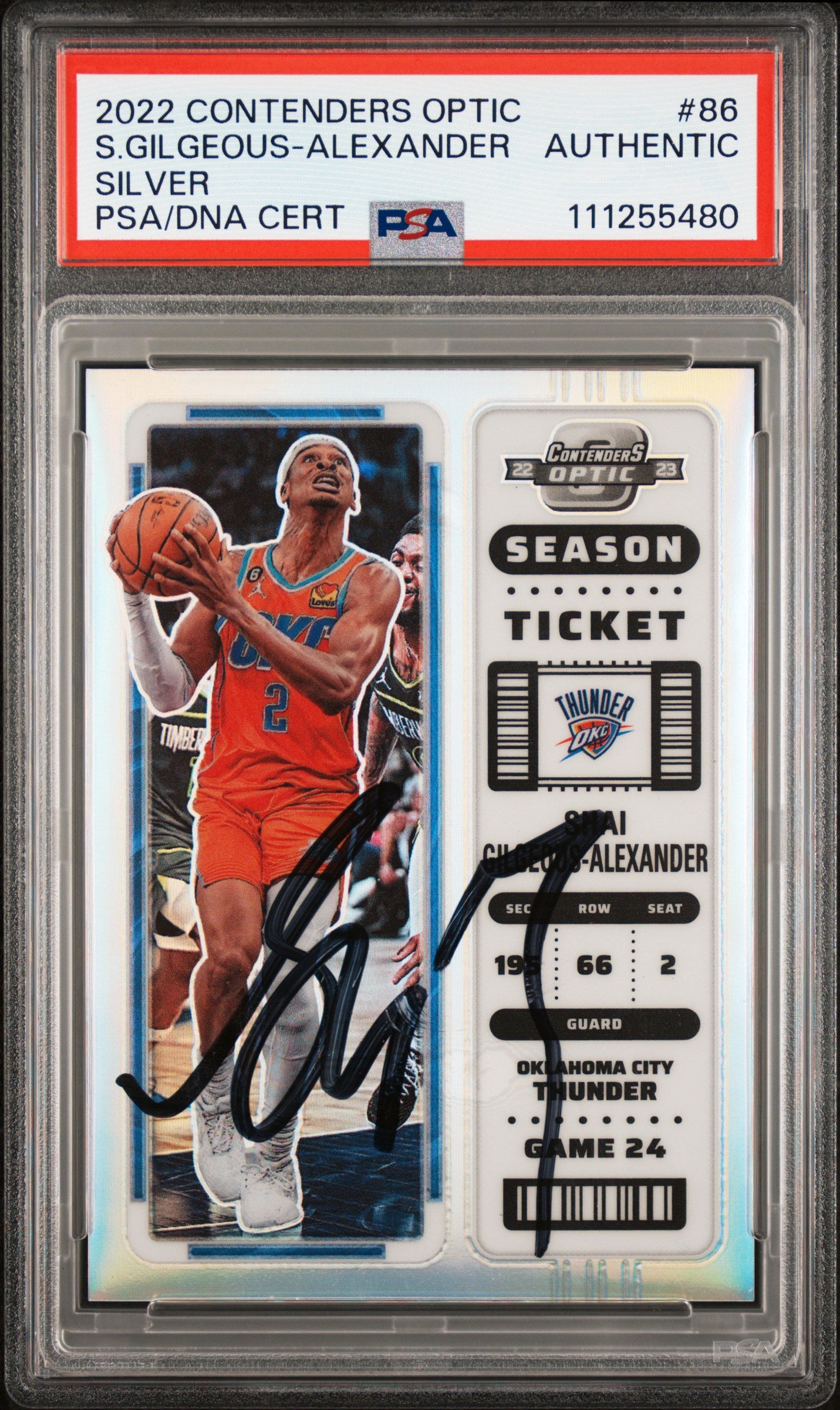 Shai Gilgeous-Alexander Signed 2022 Contenders Optic Silver #86 Card PSA Slabbed
