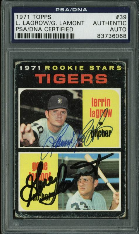 Tigers Gene Lamont & Lerrin Lagrow Signed Card 1971 Topps Rc #39 PSA/DNA Slabbed