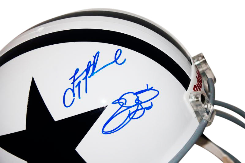 Cowboys Troy Aikman & Emmitt Smith Signed Full Size Rep White Helmet PSA/DNA