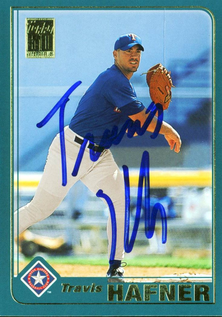 Rangers Travis Hafner Authentic Signed Card 2001 Topps RC #T210 w/ COA