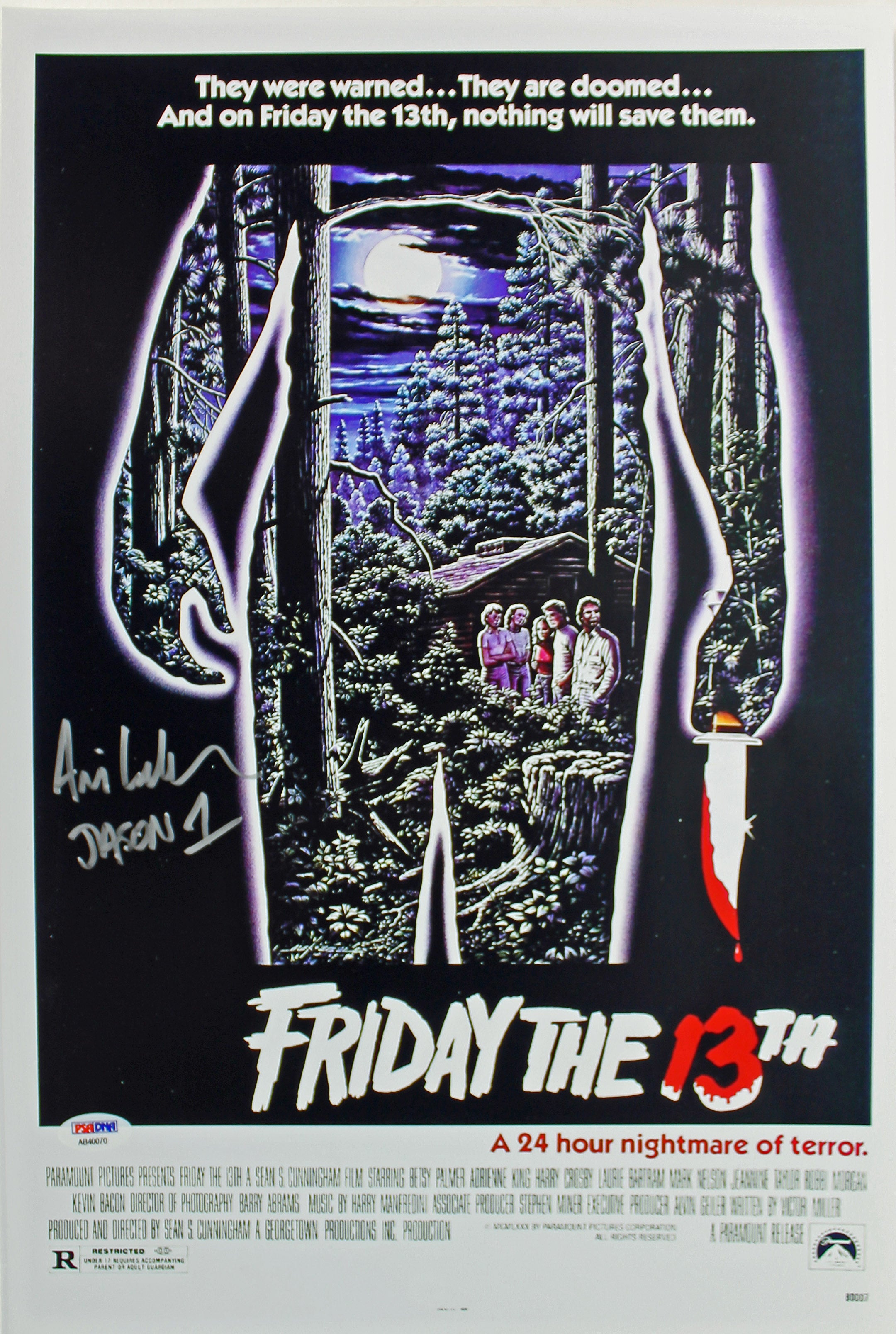 Ari Lehman "Jason 1" Authentic Signed Friday The 13th 12x18 Mini Poster PSA/BAS