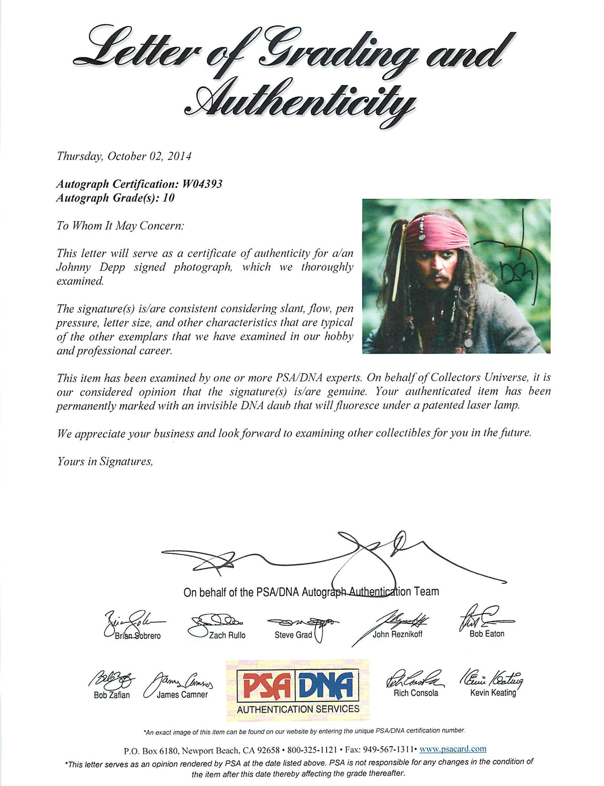 Johnny Depp Authentic Signed 11X14 Photo w/ Graded 10 Autograph! PSA/DNA #W04393
