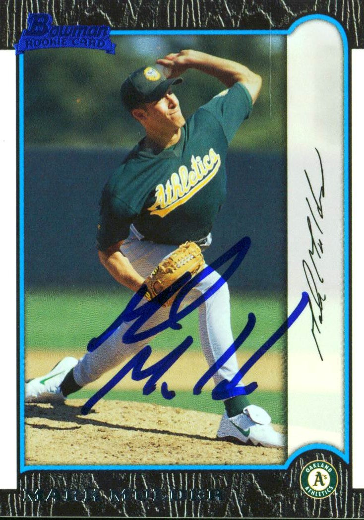 Athletics Mark Mulder Authentic Signed Card 1999 Bowman RC #355 w/ COA