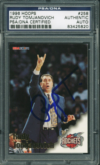 Rockets Rudy Tomjanovich Authentic Signed Card 1996 Hoops #258 PSA/DNA Slabbed