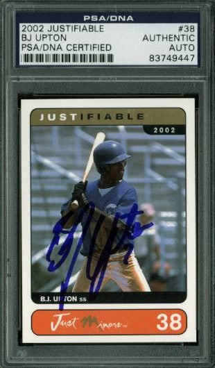 Melvin (Bj) Upton Jr Signed Card 2002 Justifiable Rc #38 PSA Slabbed #83749447