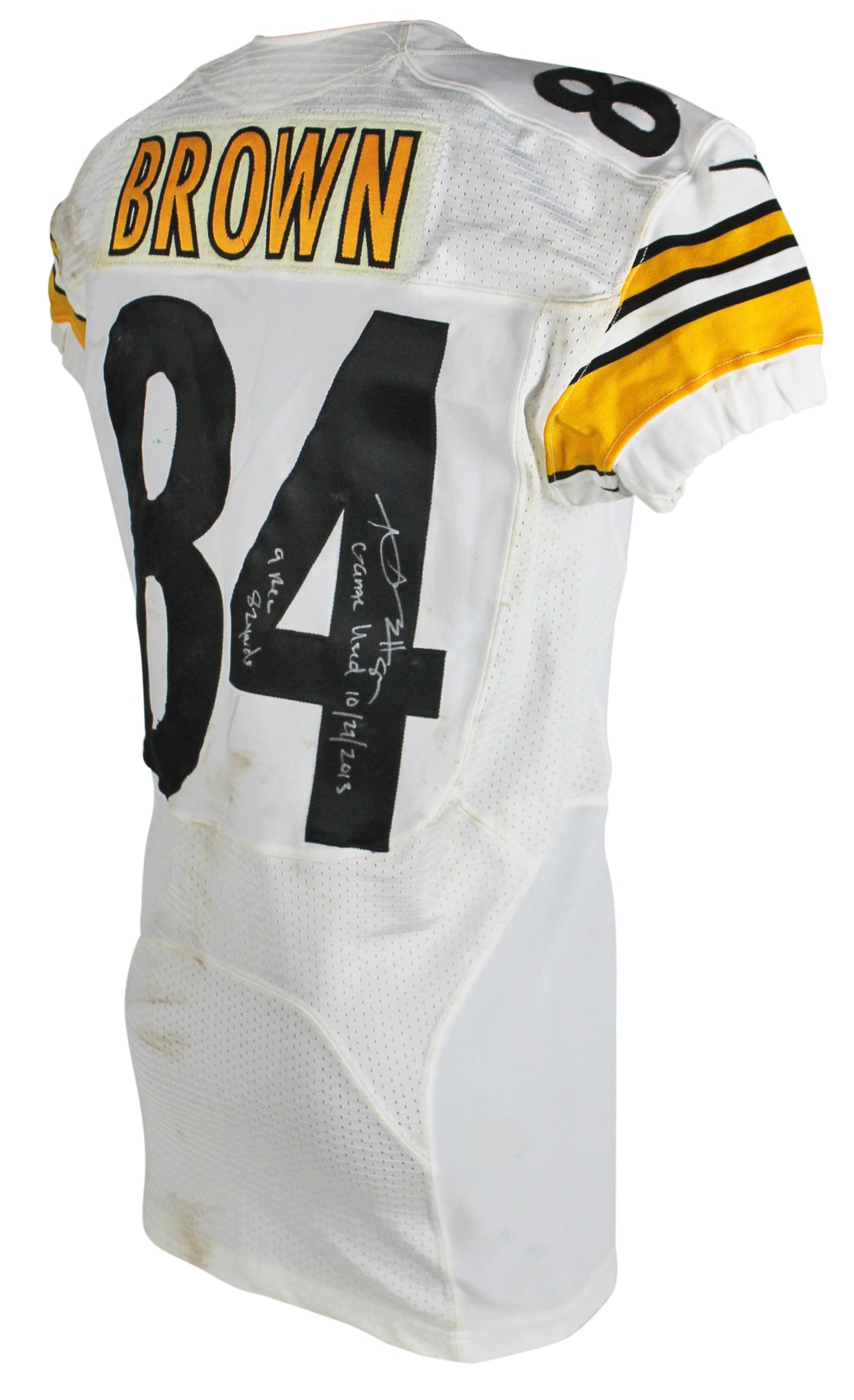 Steelers Antonio Brown Signed 10/27/2013 Game Used Nike White Home Jersey