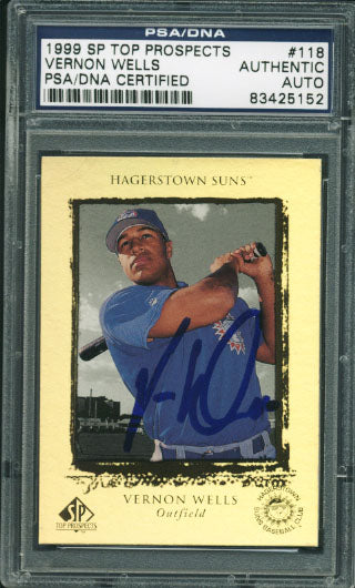 Blue Jays Vernon Wells Authentic Signed Card 1999 Sp Rookie #118 PSA/DNA Slabbed