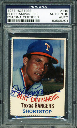 Rangers Bert Campaneris Authentic Signed Card 1977 Hostess #149 PSA/DNA Slabbed
