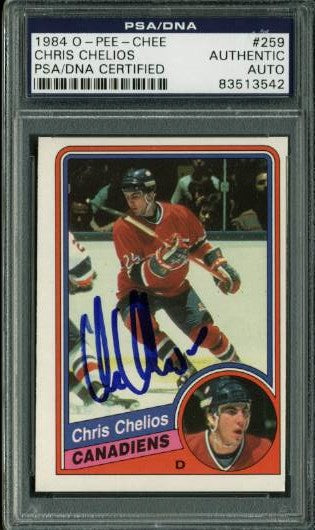 Canadiens Chris Chelios Signed Card 1984 O-Pee-Chee Rc #259 PSA/DNA Slabbed