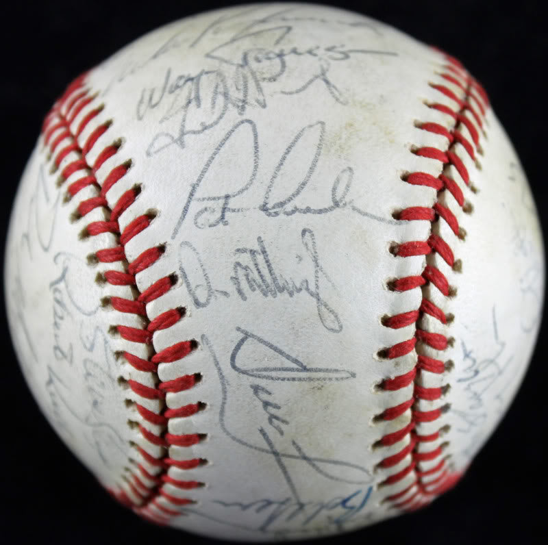 1989 Yankees Team (29) Signed OML Baseball Henderson Mattingly +27 JSA #X26506