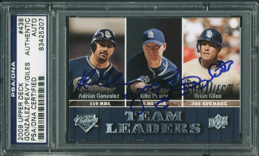 Gonzalez, Peavy & Giles Authentic Signed Card 07 Upper Deck #438 PSA/DNA Slabbed