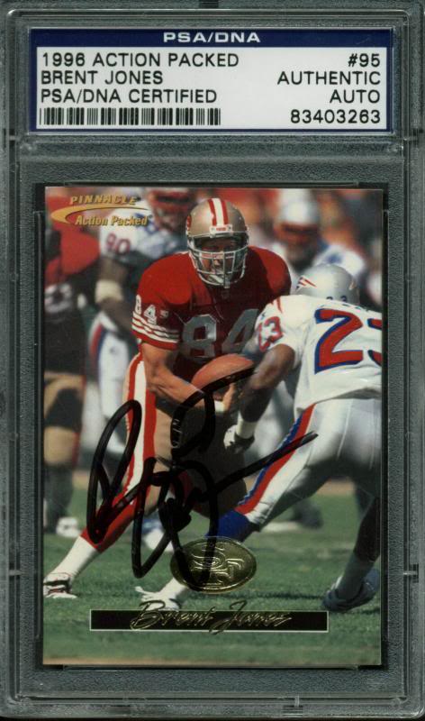 49ers Brent Jones Authentic Signed Card 1996 Action Packed #95 PSA/DNA Slabbed