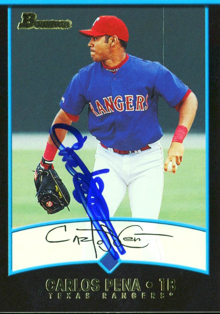 Rangers Carlos Pena Authentic Signed Card 2001 Bowman RC #296 Autographed w/ COA