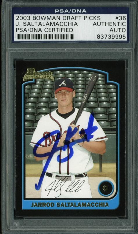 Jarrod Saltalamacchia Signed Card 2003 Bowman Draft Picks Rc #36 PSA/DNA Slabbed