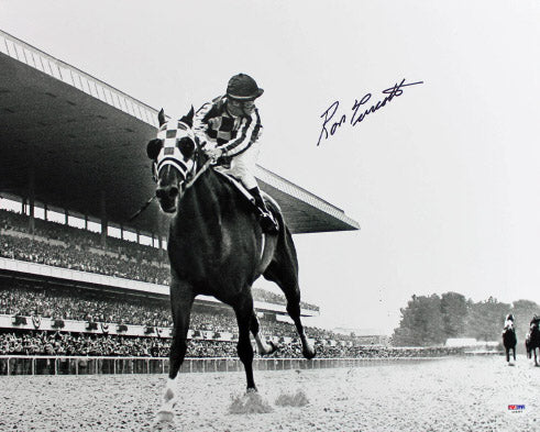 Ron Turcotte 1973 Belmont Stakes Secretariat Signed 16X20 B&W Photo PSA/DNA