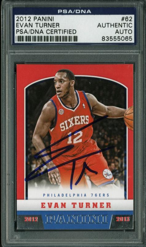 76Ers Evan Turner Authentic Signed Card 2012 Panini #62 PSA/DNA Slabbed