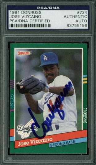 Dodgers Jose Vizcaino Authentic Signed Card 1991 Donruss #724 PSA/DNA Slabbed
