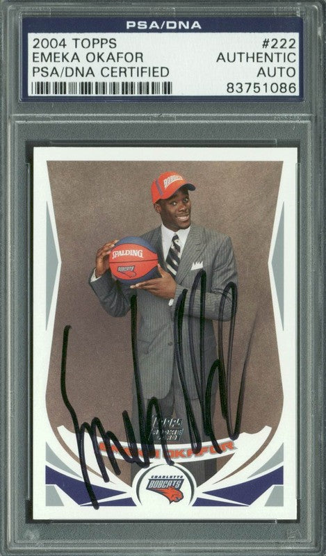 Bobcats Emeka Okafor Authentic Signed Card 2004 Topps RC #222 PSA/DNA Slabbed