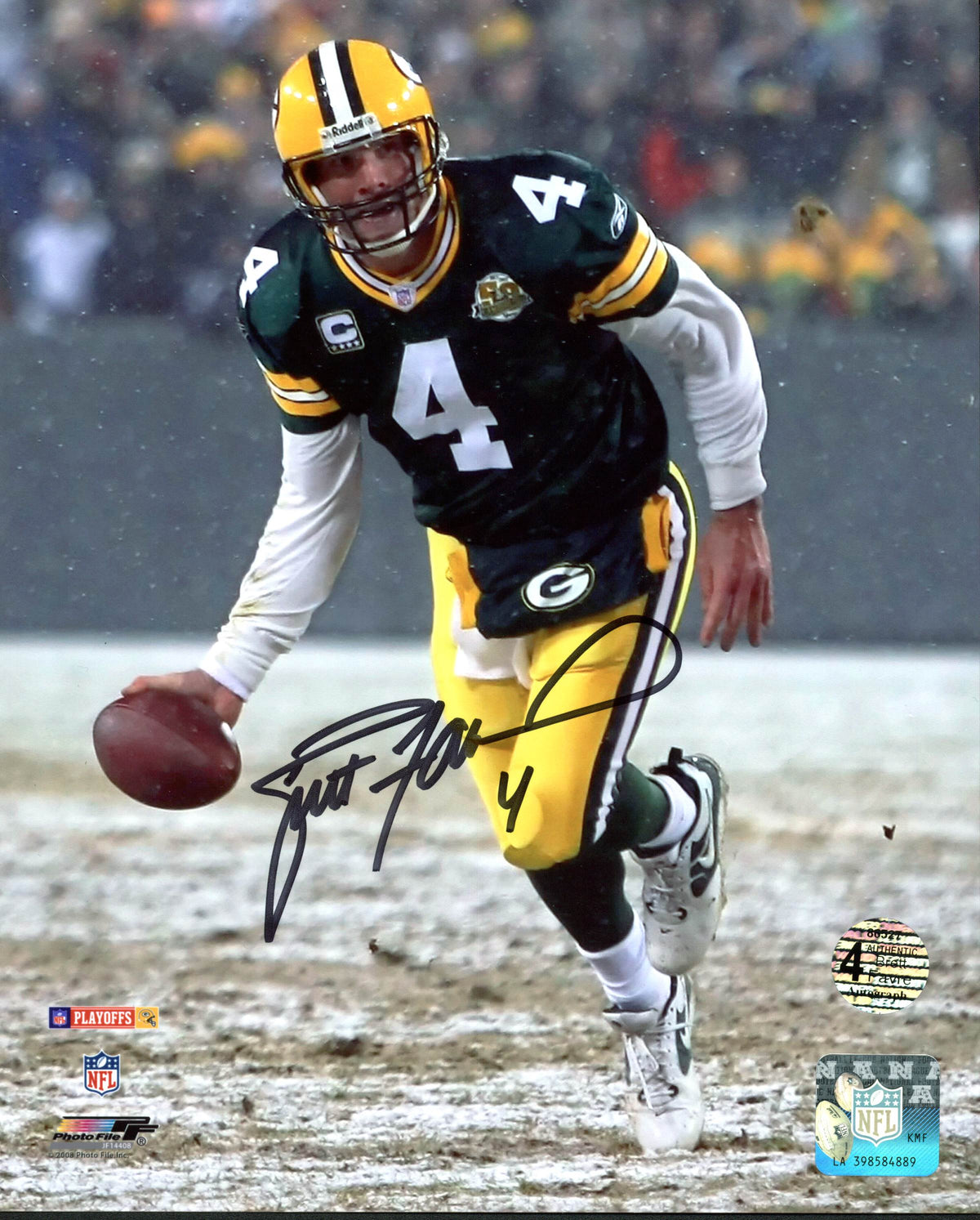 Packers Brett Favre Authentic Signed 8X10 Snow Flip Photo w/ Favre Holo & COA