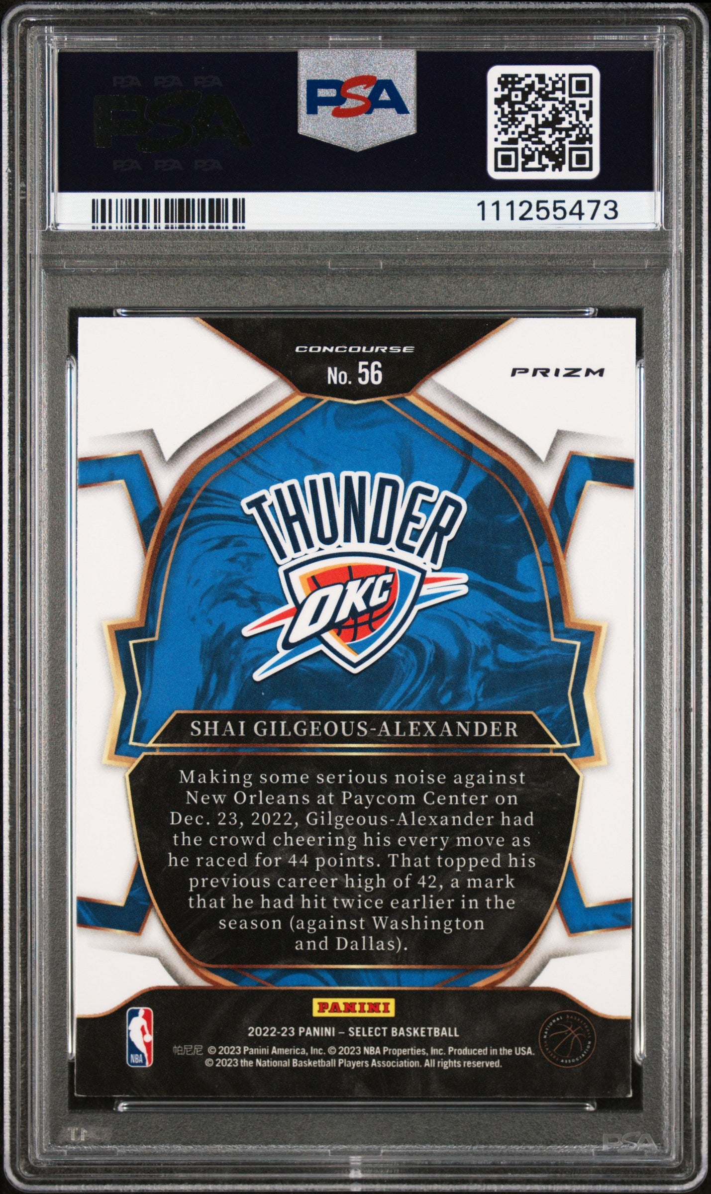 Thunder Shai Gilgeous-Alexander Signed 2022 Select Scope #56 Card PSA Slabbed