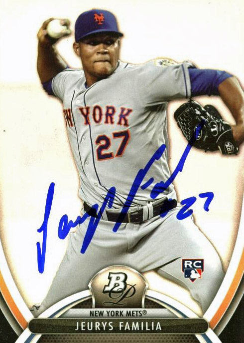 Mets Jeurys Familia Authentic Signed Card 2013 Bowman Platinum RC #86 w/ PPC COA