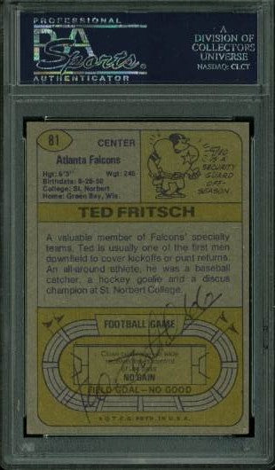 Falcons Ted Fritsch (Dual) Authentic Signed Card 1974 Topps #81 PSA/DNA Slabbed
