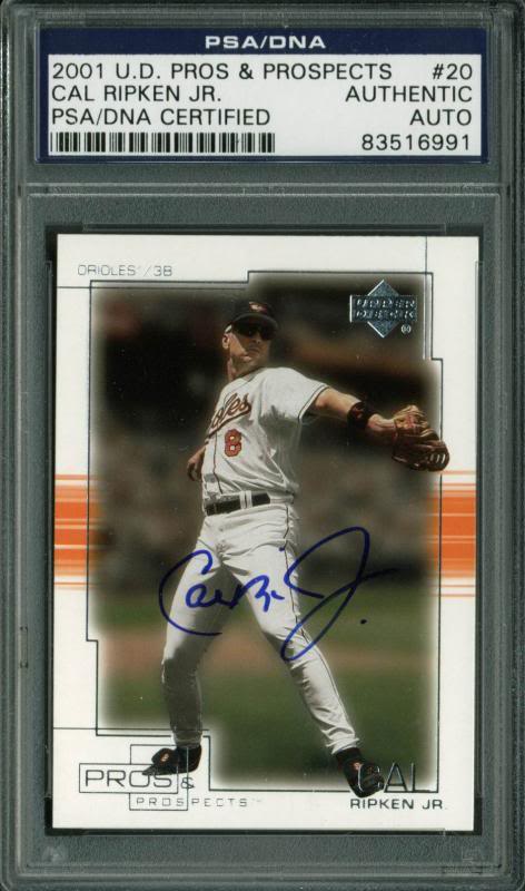 Orioles Cal Ripken Jr. Signed Card 2001 U.D. Pros & Prospects #20 PSA Slabbed