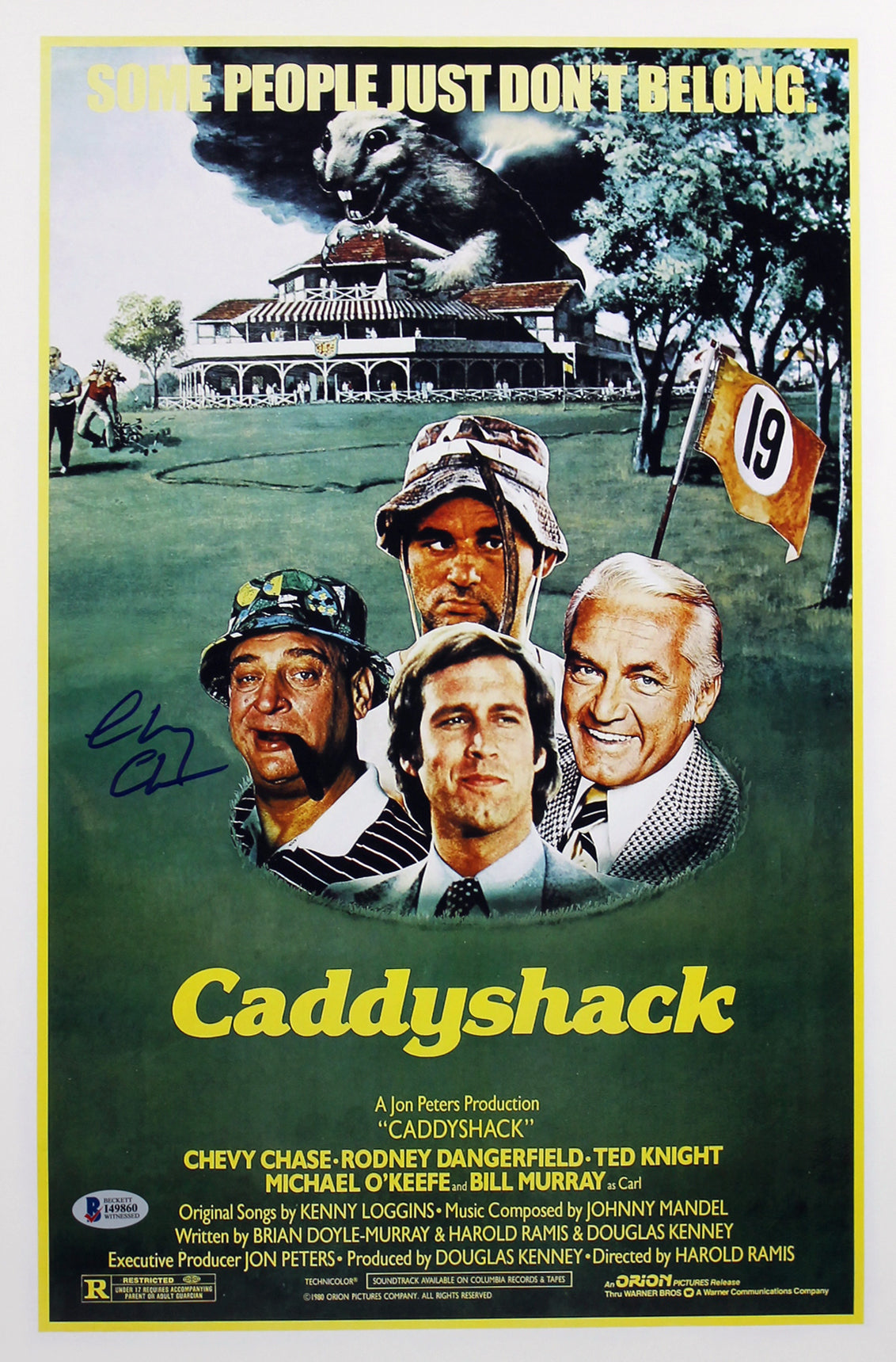 Chevy Chase Caddyshack Authentic Signed 12x18 Mini Movie Poster BAS Witnessed 1