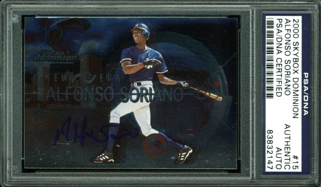 Yankees Alfonso Soriano Signed Card 2000 Skybox Dominion #15 PSA/DNA Slabbed