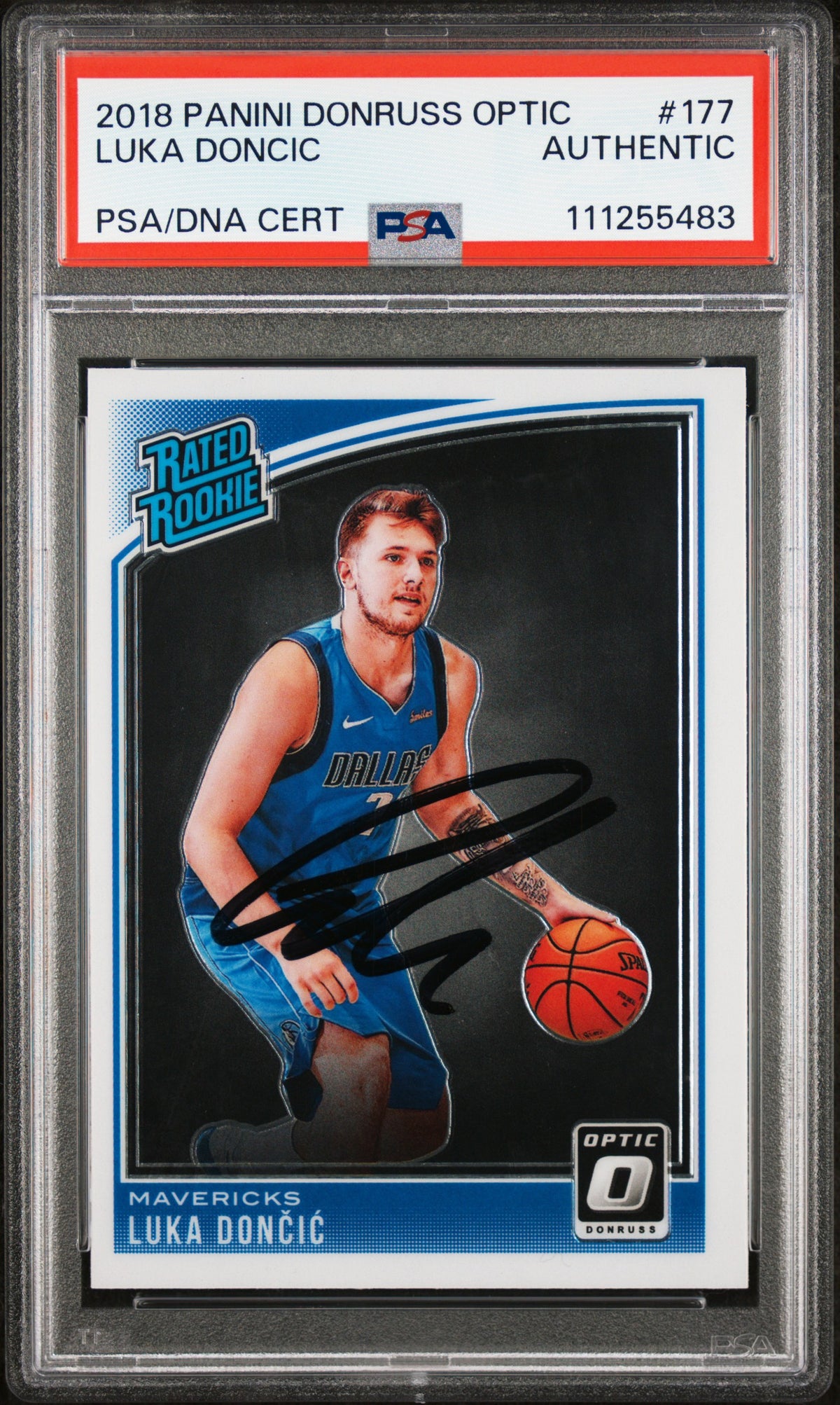 Luka Doncic Signed 2018 Panini Donruss Optic Rated Rookie #177 Card PSA Slabbed