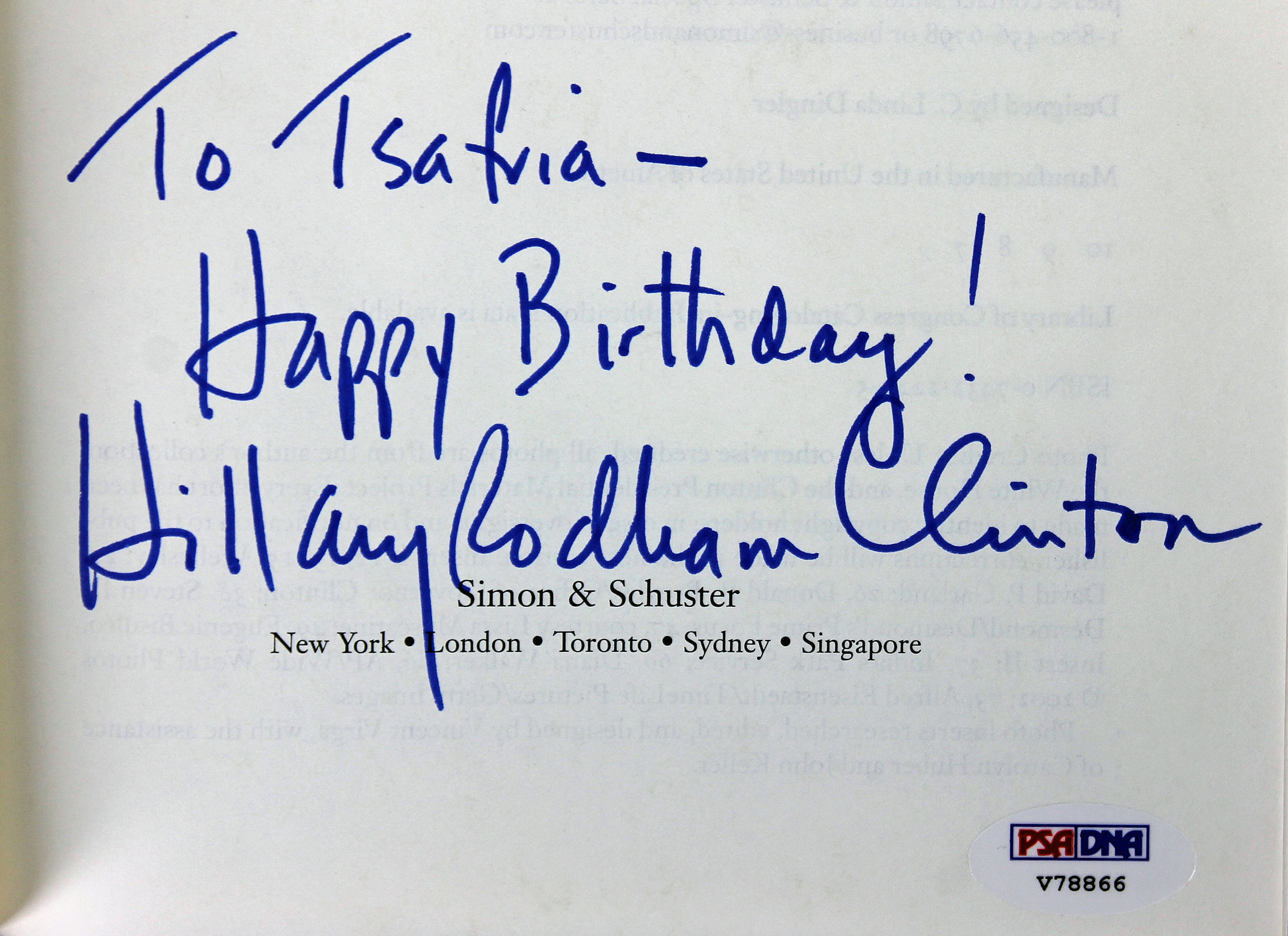 Hillary "Rodham" Clinton Authentic Signed Living History Book PSA/DNA #V78866