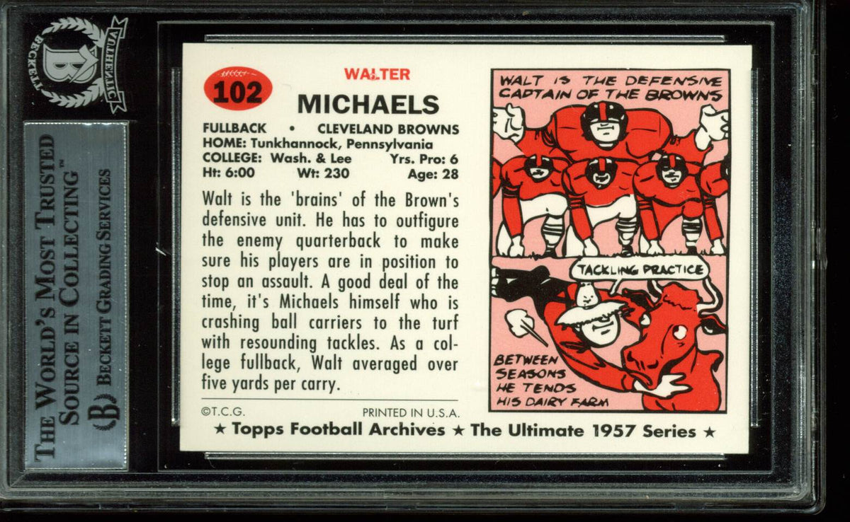 Browns Walt Michaels Signed Card 1994 Topps Archives 1957 Gold #102 BAS Slabbed