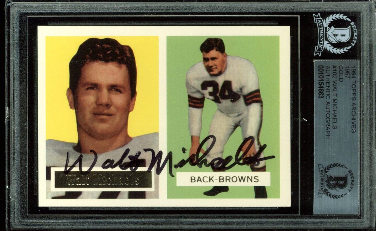 Browns Walt Michaels Signed Card 1994 Topps Archives 1957 Gold #102 BAS Slabbed
