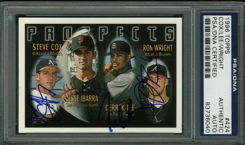 Derrek Lee, Cox & Wright Authentic Signed Card 1996 Topps #424 PSA/DNA Slabbed