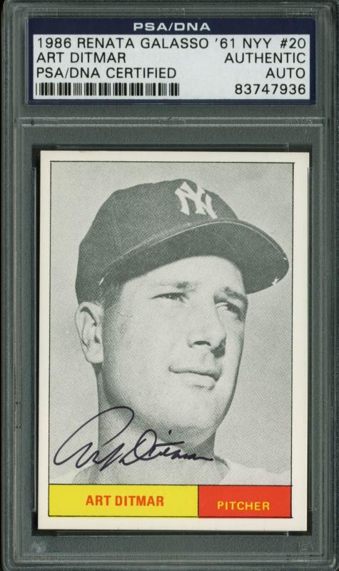 Yankees Art Ditmar Signed Card 1986 Renata Galasso ' 61 Nyy #20 PSA/DNA Slabbed