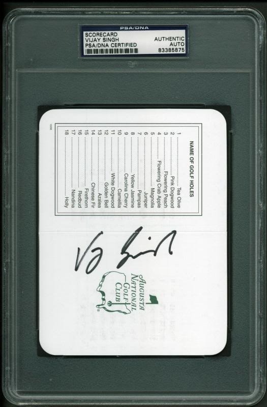 Vijay Singh Authentic Signed Masters Scorecard Autographed PSA/DNA Slabbed