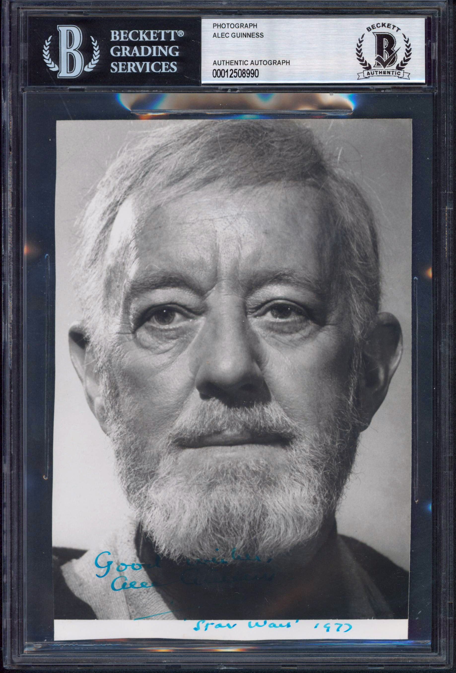 Star Wars Alec Guinness Authentic Signed B&W 5x7 Obi-Wan Kenobi Photo BAS Slab