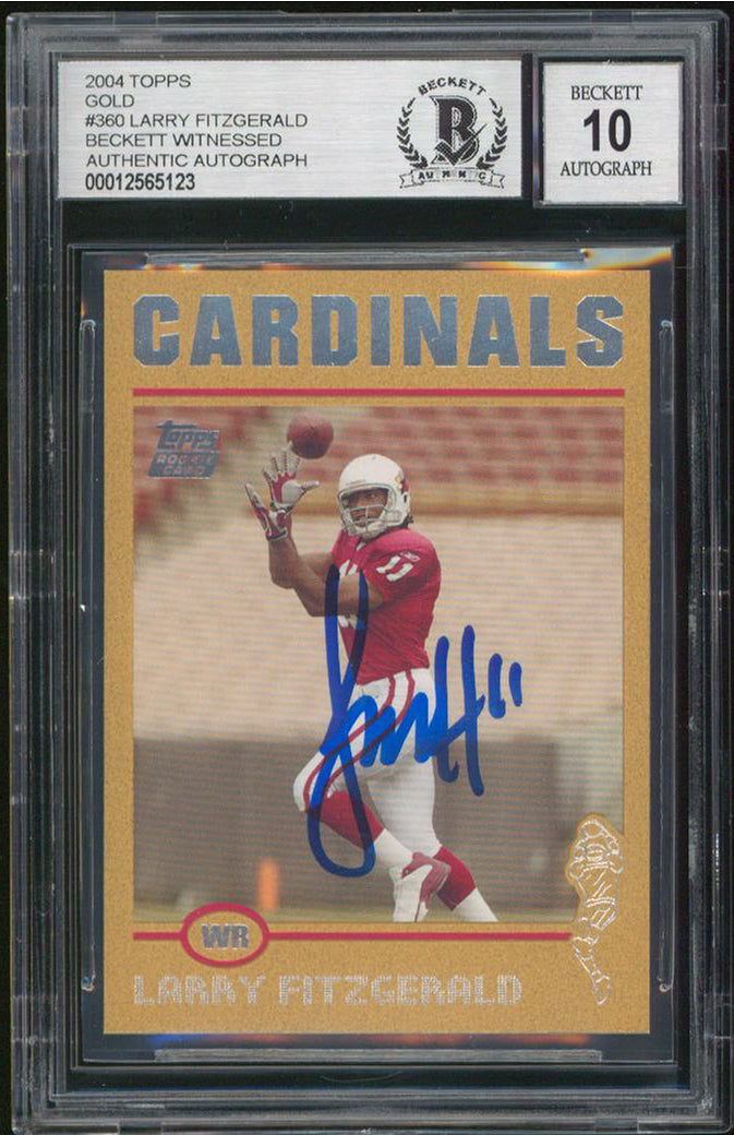 Larry Fitzgerald Signed 2004 Topps Gold #360 Rookie Card Auto Graded 10 BAS Slab
