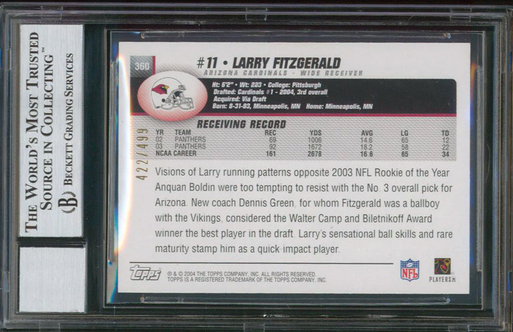 Larry Fitzgerald Signed 2004 Topps Gold #360 Rookie Card Auto Graded 10 BAS Slab