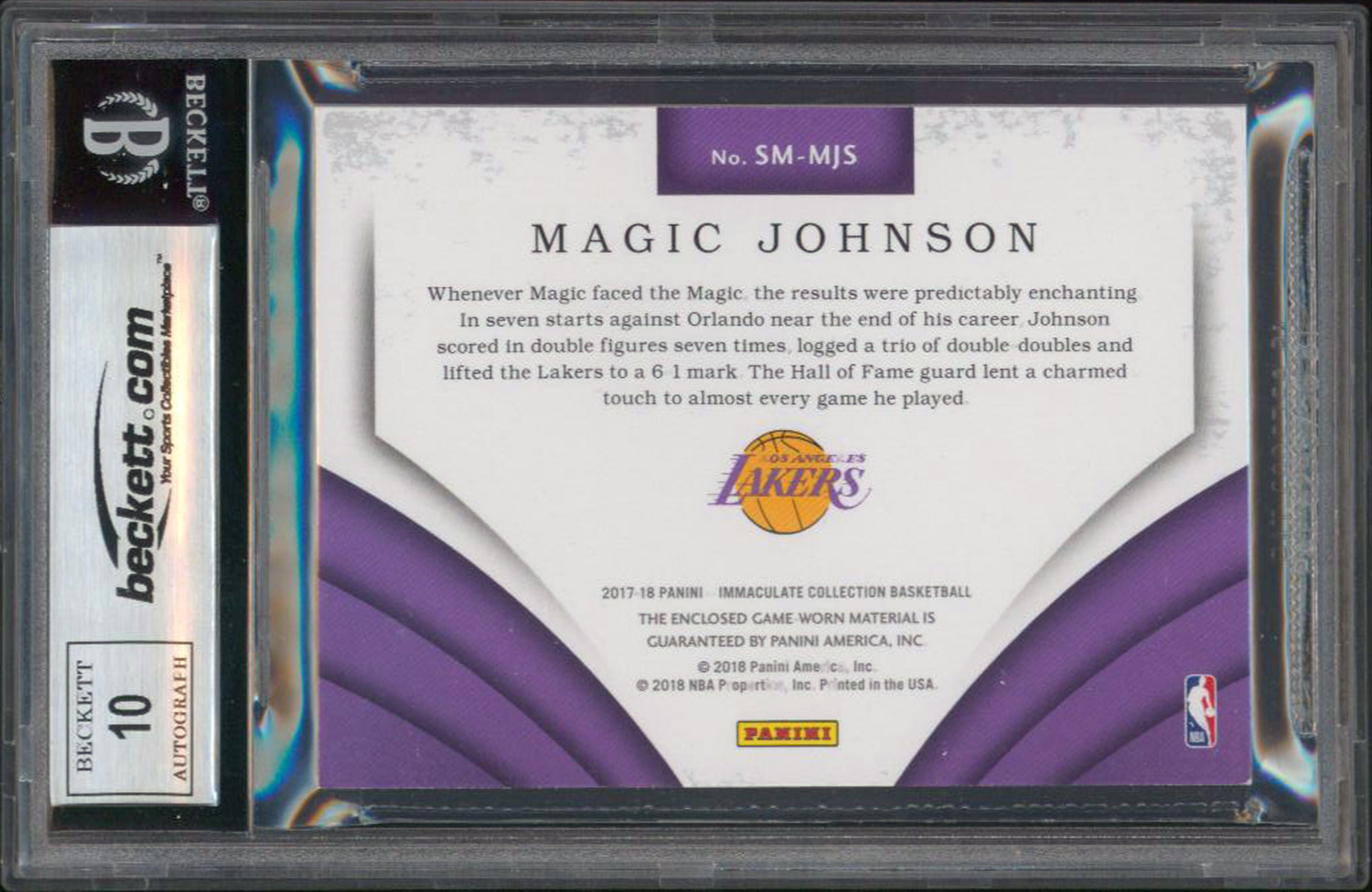 Magic Johnson Signed 2017 Immaculate Standout #22 #46/49 Card Auto 10! BAS Slab