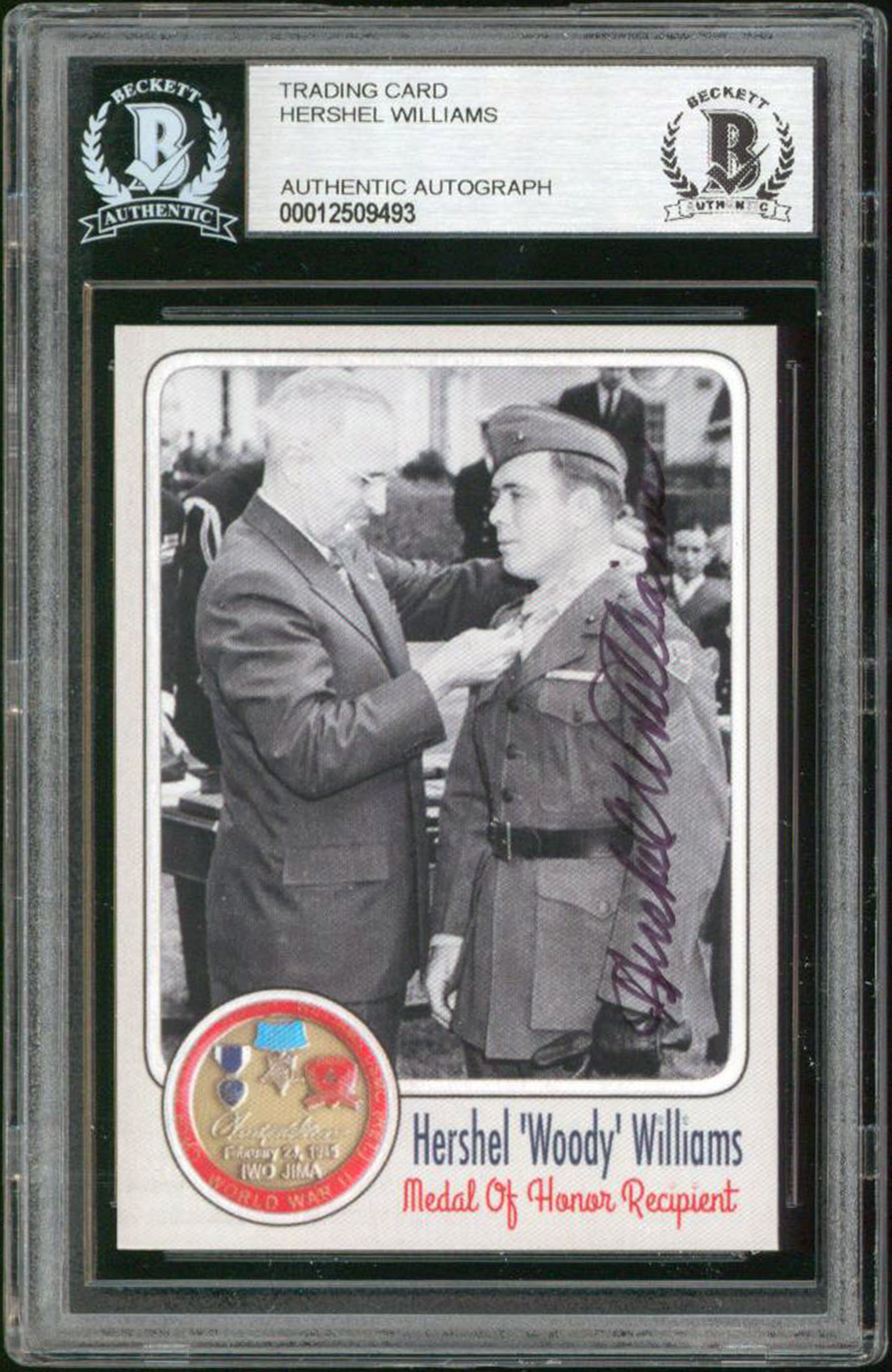 Hershel Williams Signed Metal Of Honor Recipient Trading Card BAS Slabbed