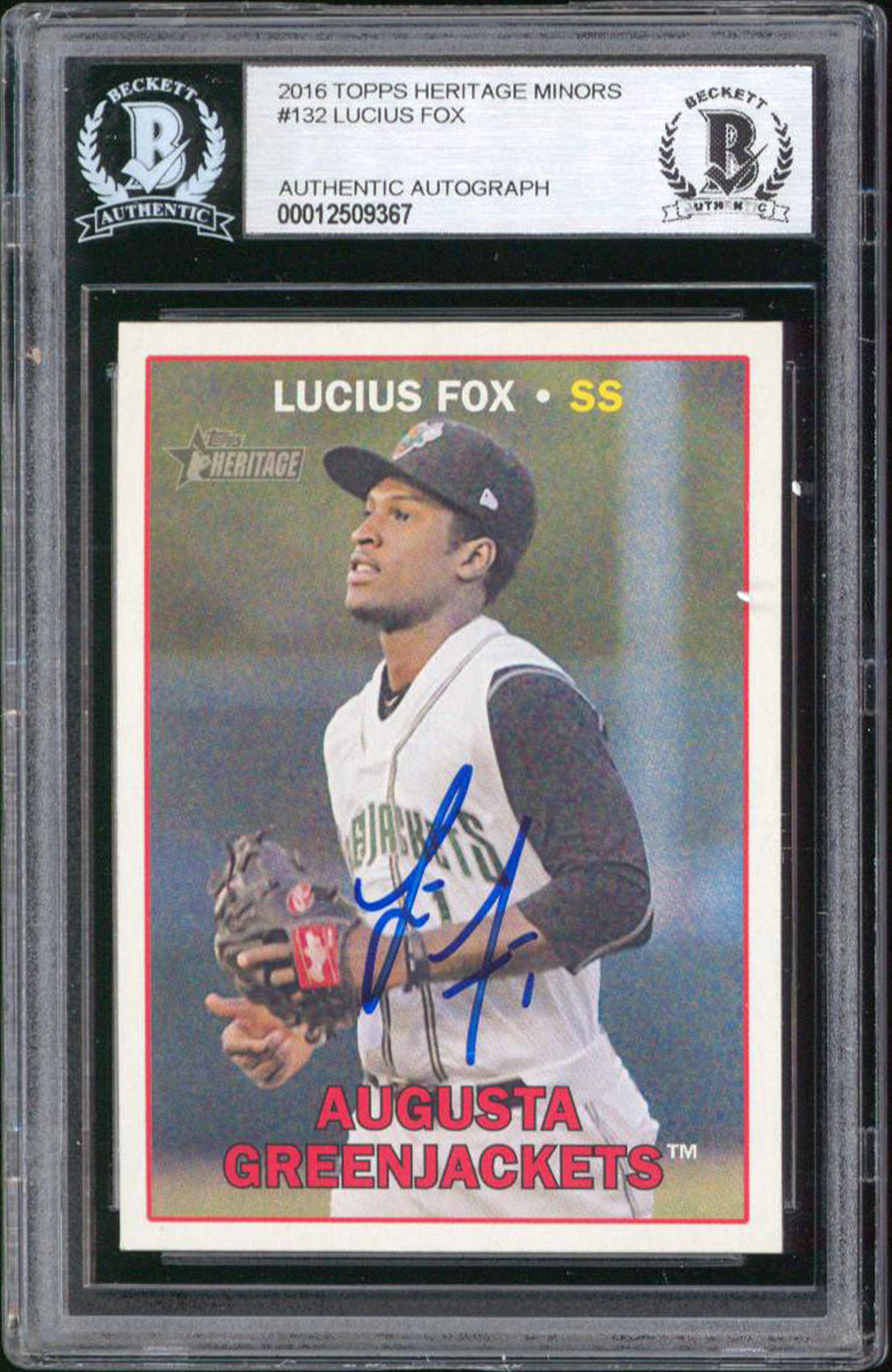 Giants Lucius Fox Signed 2016 Topps Heritage Minors #132 Rookie Card BAS Slabbed