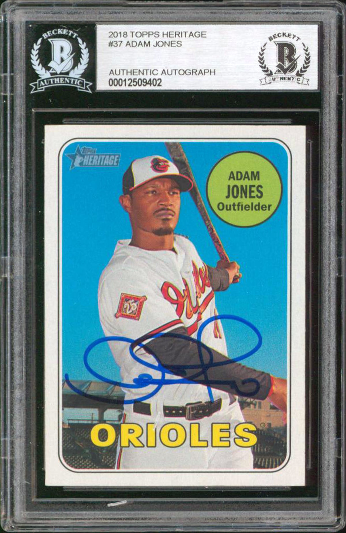Orioles Adam Jones Signed 2018 Topps Heritage #37 Card BAS Slabbed #12509402